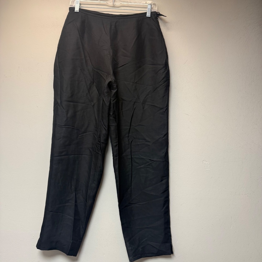 Silk Club Trousers Womens 8P Black Excellent 100% Silk Straight Leg Petite